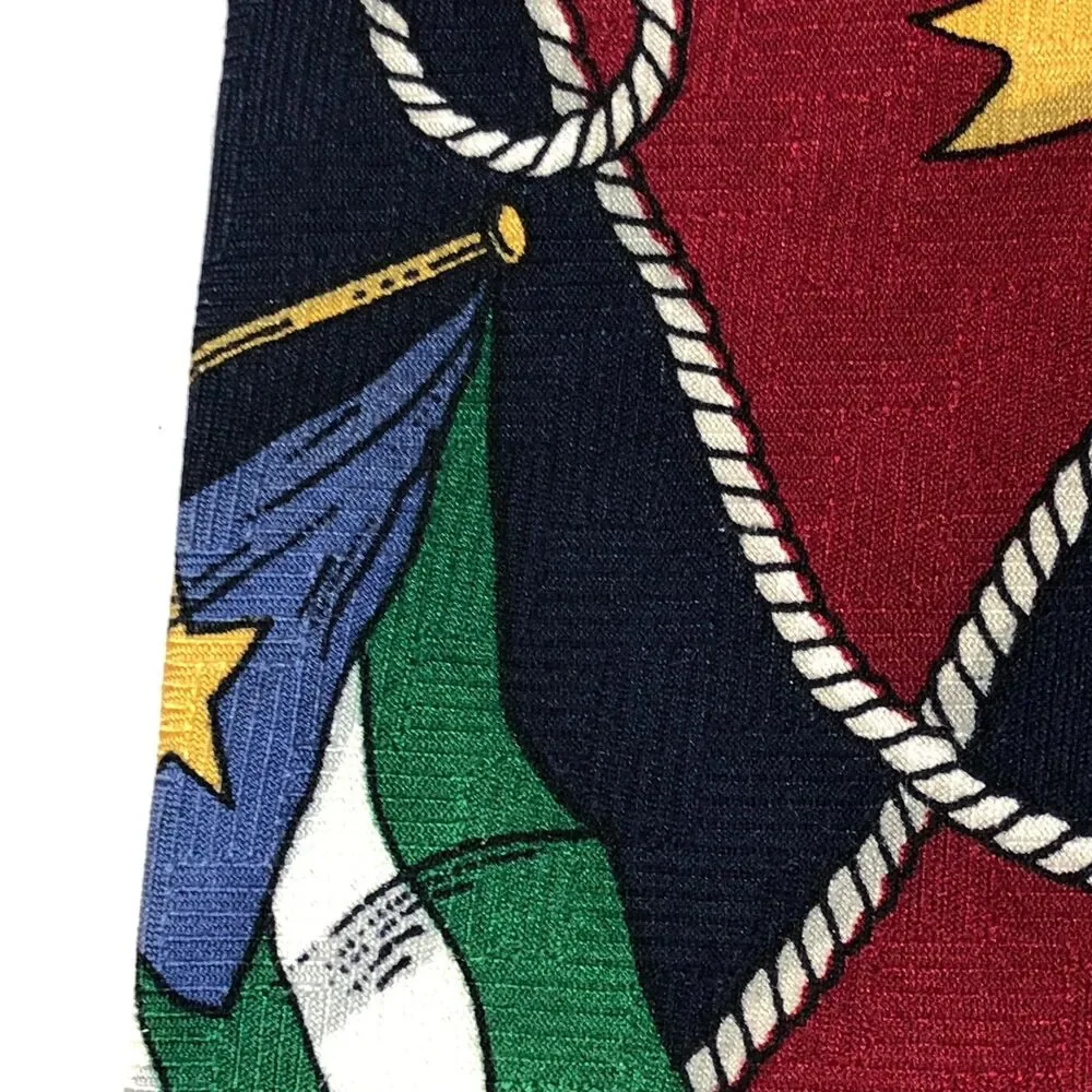 Vintage TOMMY HILFIGER Tie Silk Nautical Flag Crest Heraldry Red Navy Green USA
